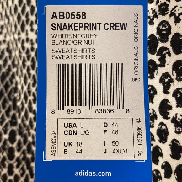 Adidas Snake Print Crew Cap Sleeve Sweatshirt - Picture 3 of 4